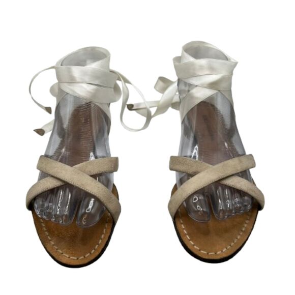 Dolce & Gabbana Women's Satin & Suede Lace-Up Ivory Sandals Size 7 (EU 37) - Picture 3 of 7